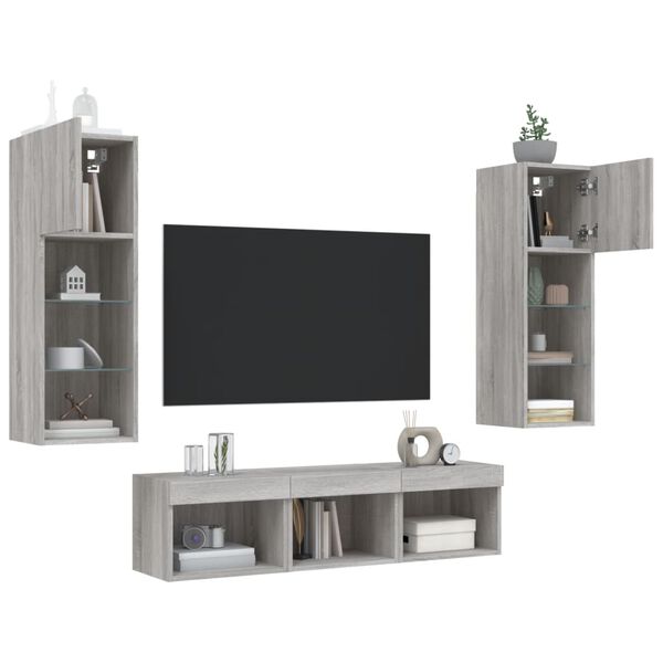 vidaXL 5 Piece TV Wall Units with LED Grey Sonoma Engineered Wood