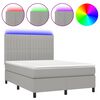 vidaXL Box Spring Bed with Mattress&LED Light Grey 140x200 cm Fabric
