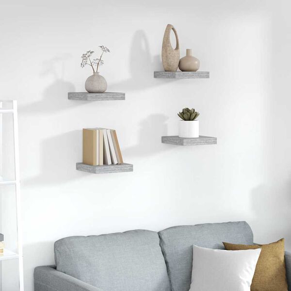 vidaXL Floating Wall Shelves 4 pcs Concrete Grey 23x23.5x3.8 cm MDF