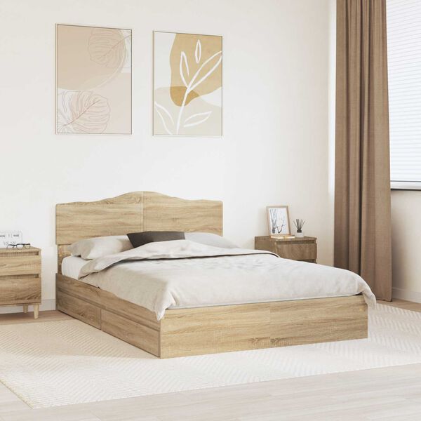 vidaXL Storage Bed with Drawer Sonoma Oak 140 x 200 cm Engineered Wood