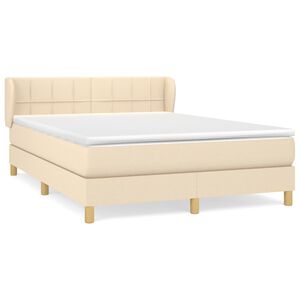 vidaXL Box Spring Bed with Mattress Cream 140x190 cm Fabric