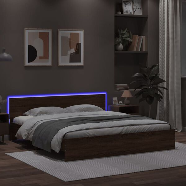 vidaXL Bed Frame with LED without Mattress Brown Oak 200x200 cm