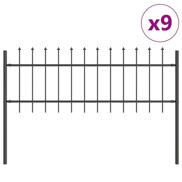 vidaXL Garden Fence 9 pcs Grey 15.3 x 0.6 m Powder-coated Steel