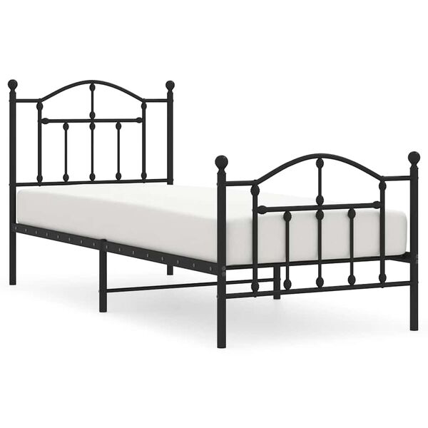 vidaXL Metal Bed Frame without Mattress with Footboard Black 90x190cm