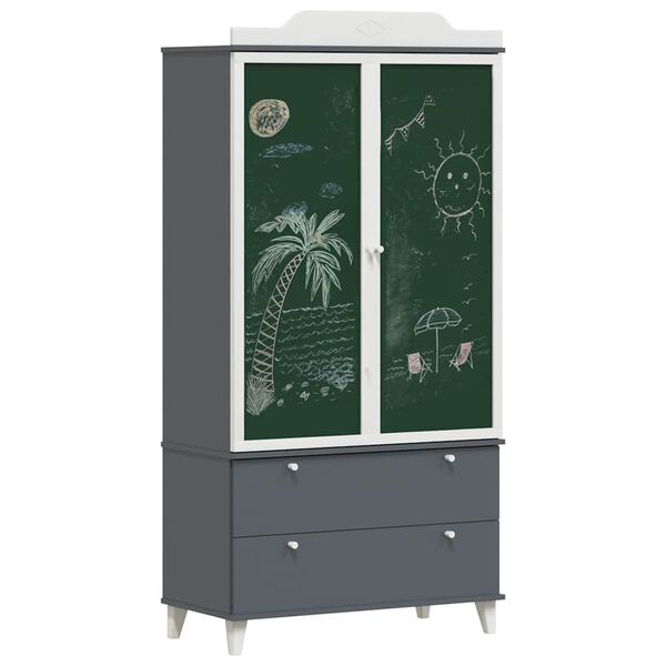 vidaXL Chalkboard Wardrobe with Drawer Grey and white Engineered wood