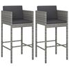 vidaXL Bar Stools with Cushions 2 pcs Grey Poly Rattan