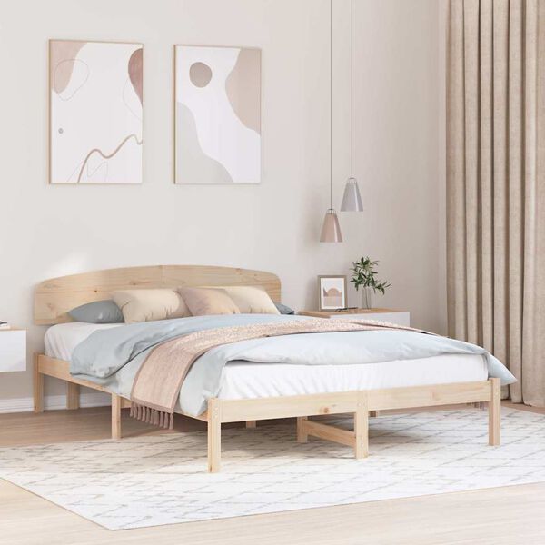 vidaXL Bed Frame with Headboard Natural 140 x 200 cm Solid Pine Wood