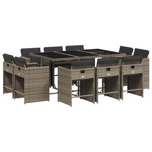 vidaXL Garden Dining Set | Grey | Poly Rattan | 10-seater | Foldable