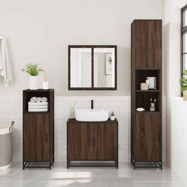 vidaXL Bathroom Mirror Cabinet Brown Oak 65x20x60 cm Engineered Wood