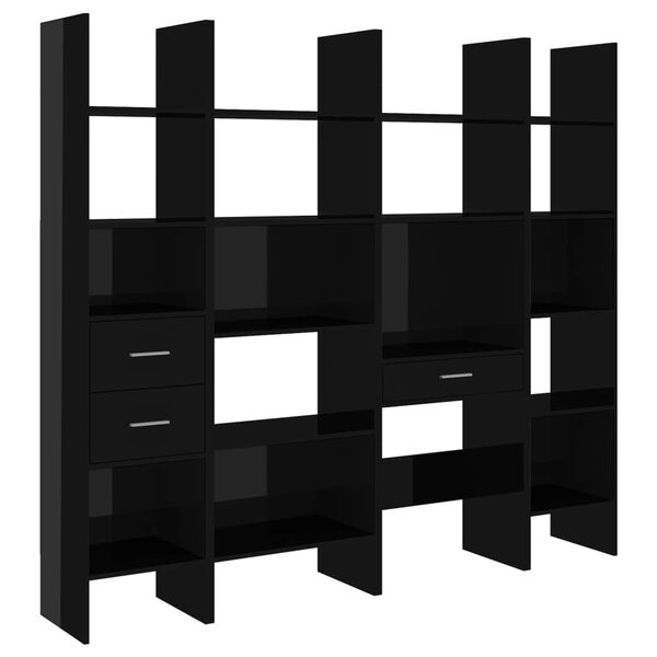 vidaXL 4 Piece Book Cabinet Set High Gloss Black Engineered Wood