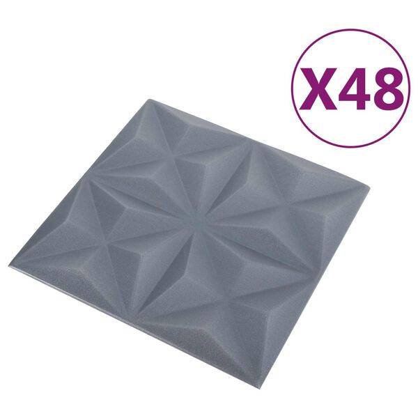 vidaXL Wall Panels 48 pcs Origami Grey 50 x 50 cm XPS Foam