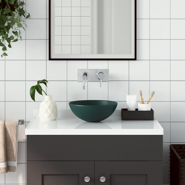 vidaXL Bathroom Sink Ceramic Dark Green Round