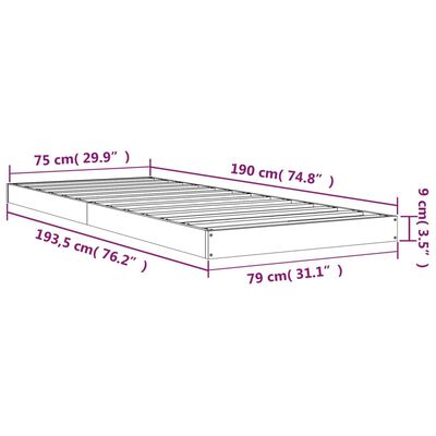 vidaXL Bed Frame Black 75x190 cm Small Single Solid Wood Pine