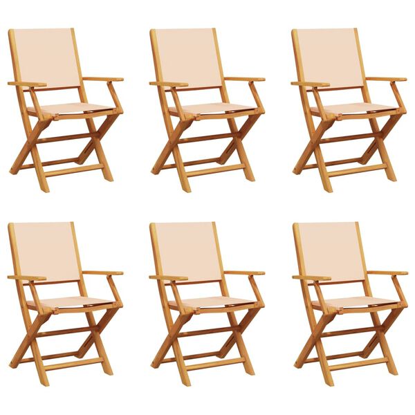 vidaXL Folding Garden Chairs 6 pcs Beige Fabric and Solid Wood