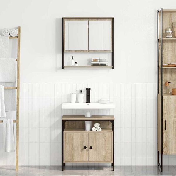 vidaXL Bathroom Furniture Set with Shelf 2 pcs Brown 60 x 30 x 60 cm