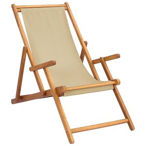 vidaXL Beach Chair Beige Solid Teak Wood