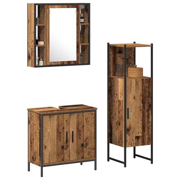 vidaXL Bathroom Furniture Set with Shelf 3 pcs Brown Engineered wood