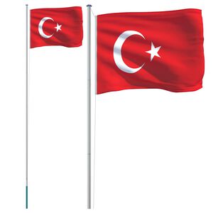 vidaXL Turkey Flag and Pole 6.08 m Aluminium