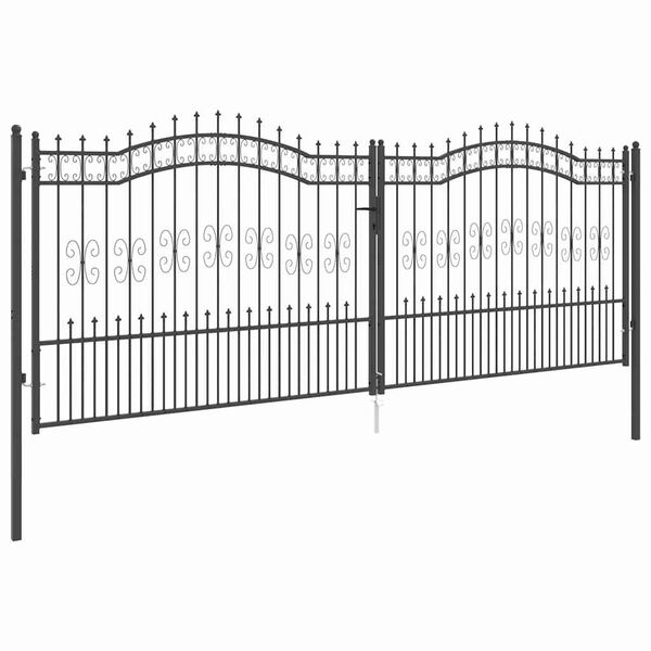 vidaXL Fence Gate with Spear Top with Lock Grey 404 x 150 cm Steel