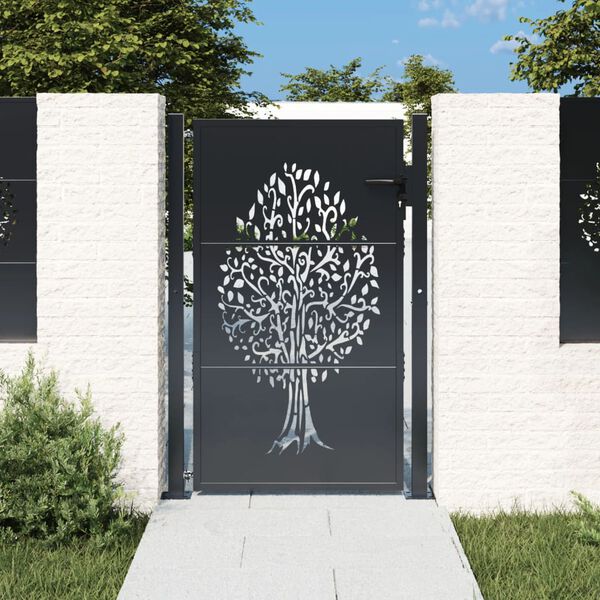 vidaXL Garden Gate Anthracite 100x125 cm Steel Tree Design