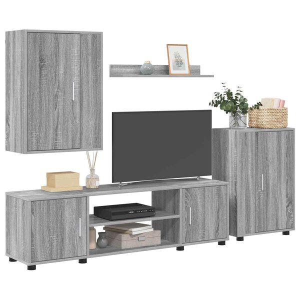 vidaXL TV Cabinet Set Wall-mounted 4 pcs Grey Sonoma Engineered wood