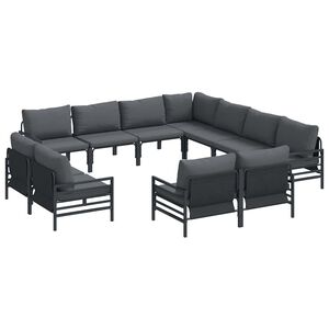 vidaXL Garden Sofa Set with Cushion 11 pcs Black Steel