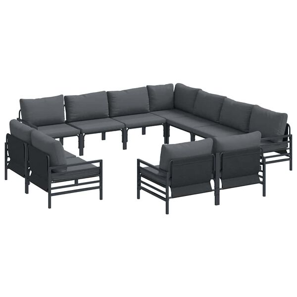 vidaXL Garden Sofa Set with Cushion 11 pcs Black Steel