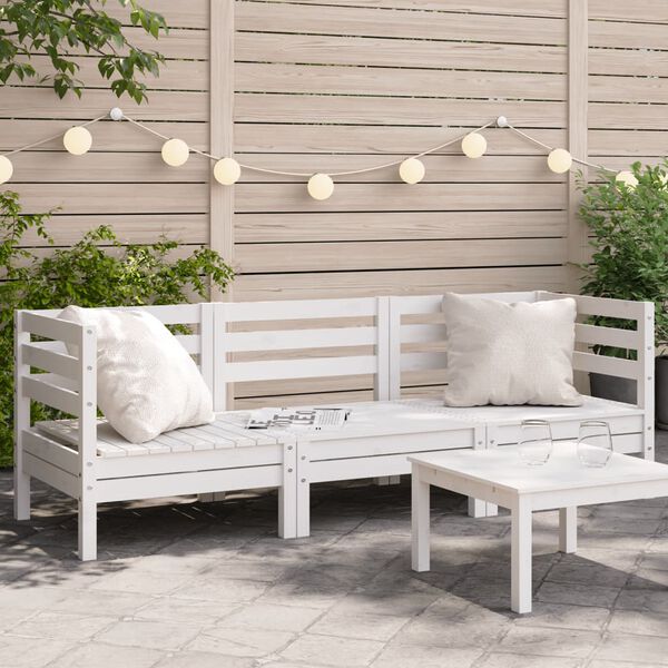vidaXL Garden Sofa 3-Seater White Solid Wood Pine