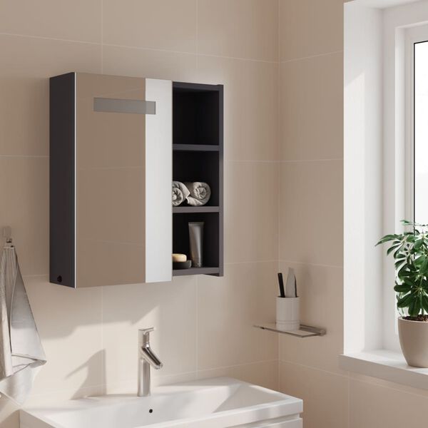vidaXL Bathroom Mirror Cabinet with LED Light Grey 45x13x52 cm