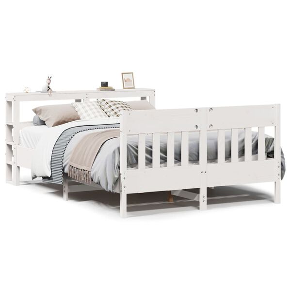 vidaXL Bed Frame without Mattress White 135x190 cm Double Solid Wood Pine