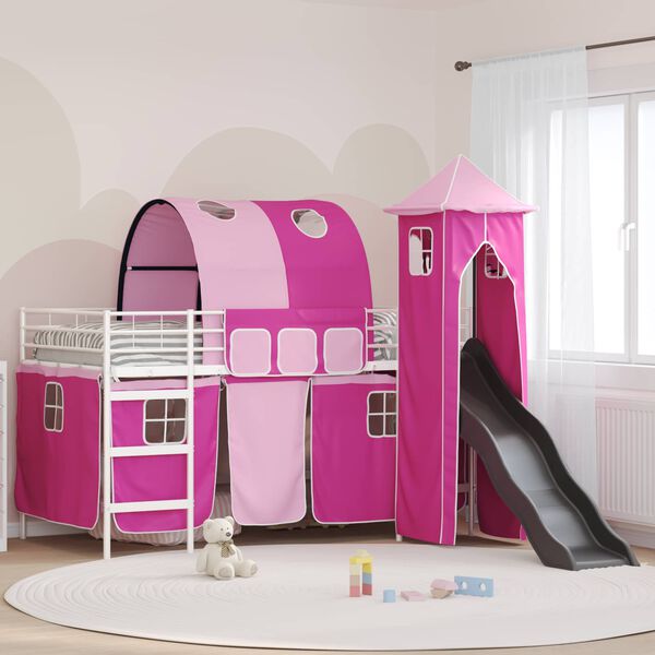 vidaXL Kids'Loft Bed Frame White and Pink 90 x 200 cm Metal