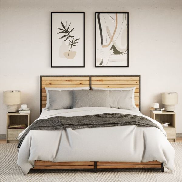 vidaXL Bedside Cabinets with LED Lights 2 pcs Sonoma Oak Engineered Wood