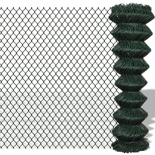 vidaXL Chain Link Fence Steel 1,5x15 m Green