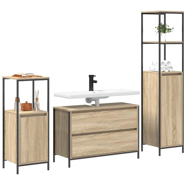 vidaXL Bathroom Furniture Set 3 pcs Sonoma Oak Engineered Wood