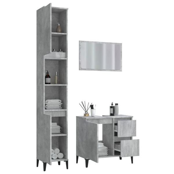 vidaXL 3 Piece Bathroom Furniture Set Concrete Grey Engineered Wood