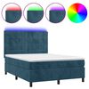 vidaXL Box Spring Bed with Mattress&LED Dark Blue 140x200 cm Velvet