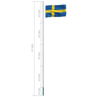 vidaXL Sweden Flag and Pole Aluminium 6.2 m