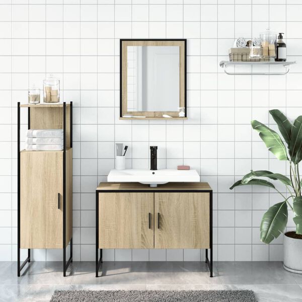 vidaXL 3 Piece Bathroom Cabinet Set Sonoma Oak Engineered Wood