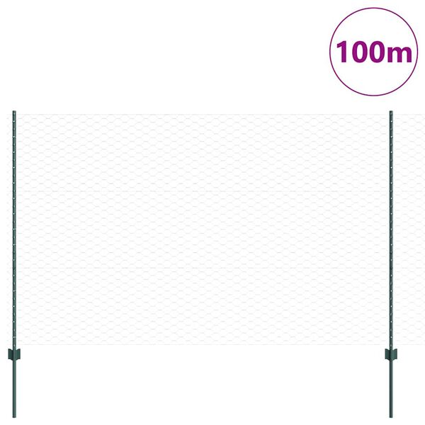 vidaXL Fence with Post Green 1.6 x 100 m Steel and PVC