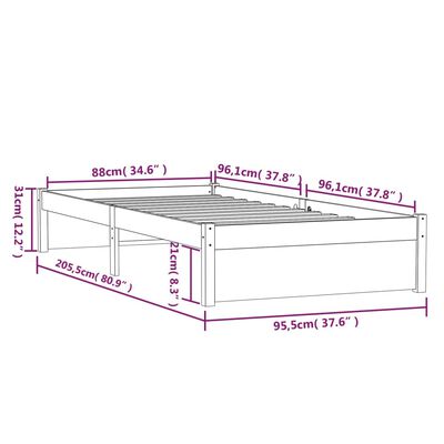 vidaXL Bed Frame Grey Solid Wood 90x200 cm