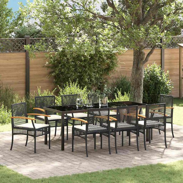 vidaXL Garden Dining Set 9 pcs Black Poly Rattan