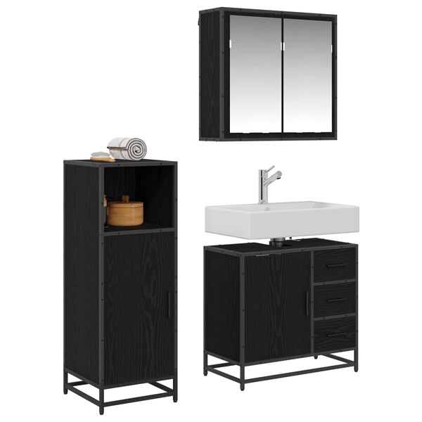vidaXL Bathroom Furniture Set 3 pcs Black Oak Engineered Wood