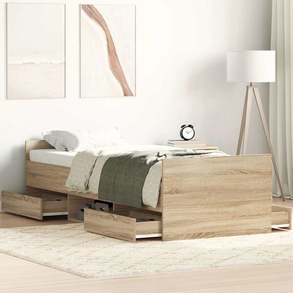 vidaXL Bed Frame without Mattress Sonoma Oak 75x190 cm Small Single