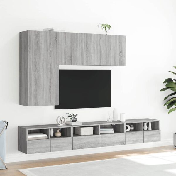 vidaXL 5 Piece TV Wall Cabinets Grey Sonoma Engineered Wood