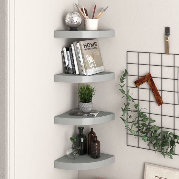 vidaXL Floating Corner Shelves 4 pcs Grey 25x25x3.8 cm MDF