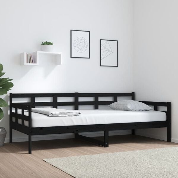 vidaXL Day Bed without Mattress Black Solid Wood Pine 90x200 cm