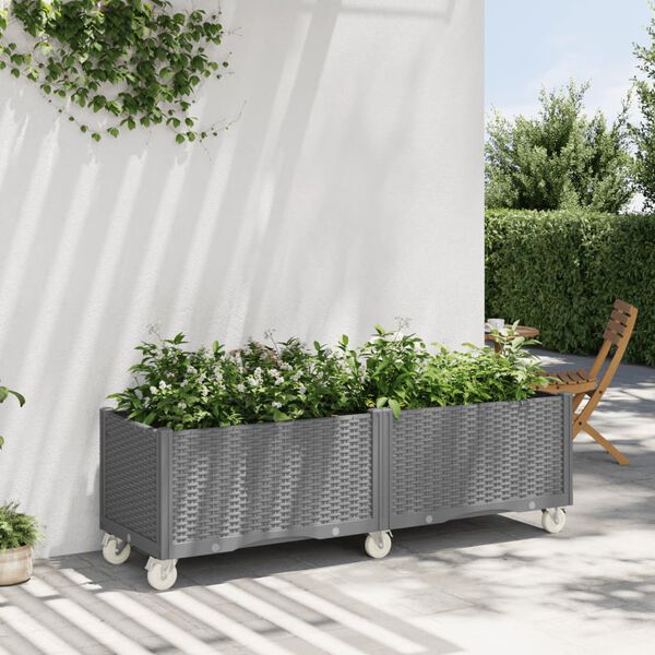 vidaXL Garden Planter with Wheels Light Grey 160x50x54 cm PP