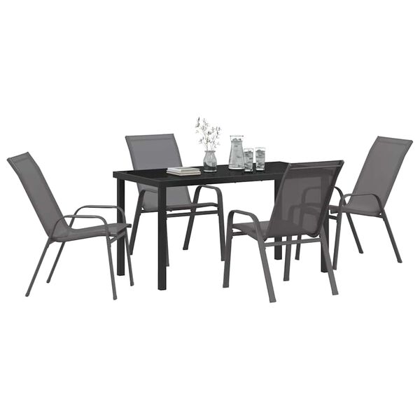vidaXL Garden Dining Set 5 pcs Grey and Black Powder-coated Steel