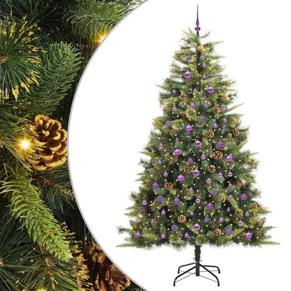 vidaXL Artificial Hinged Christmas Tree with Cones Green 240 cm