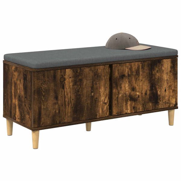 vidaXL Hall Bench with Cushion with Door Smoked Oak 100 x 38 x 46 cm